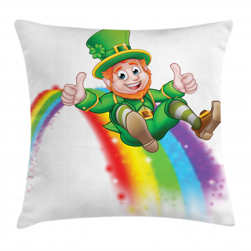Leprechaun Slides on Rainbow Pillow Cover