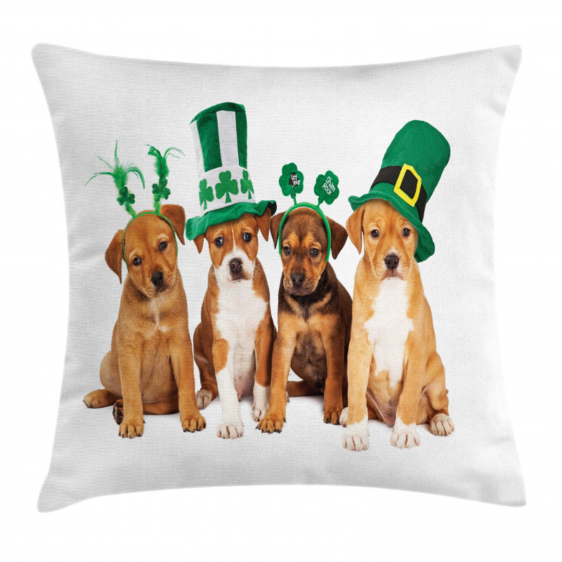 Puppies with Irish Hat Pillow Cover