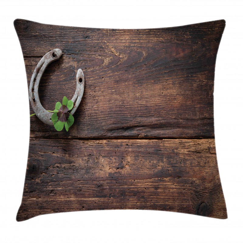 Rusty Horseshoe on Wooden Pillow Cover