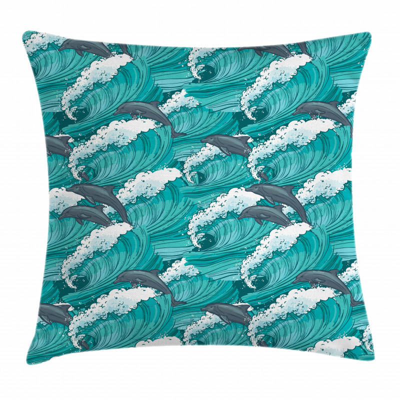 Surfing Doodle Dolphins Pillow Cover