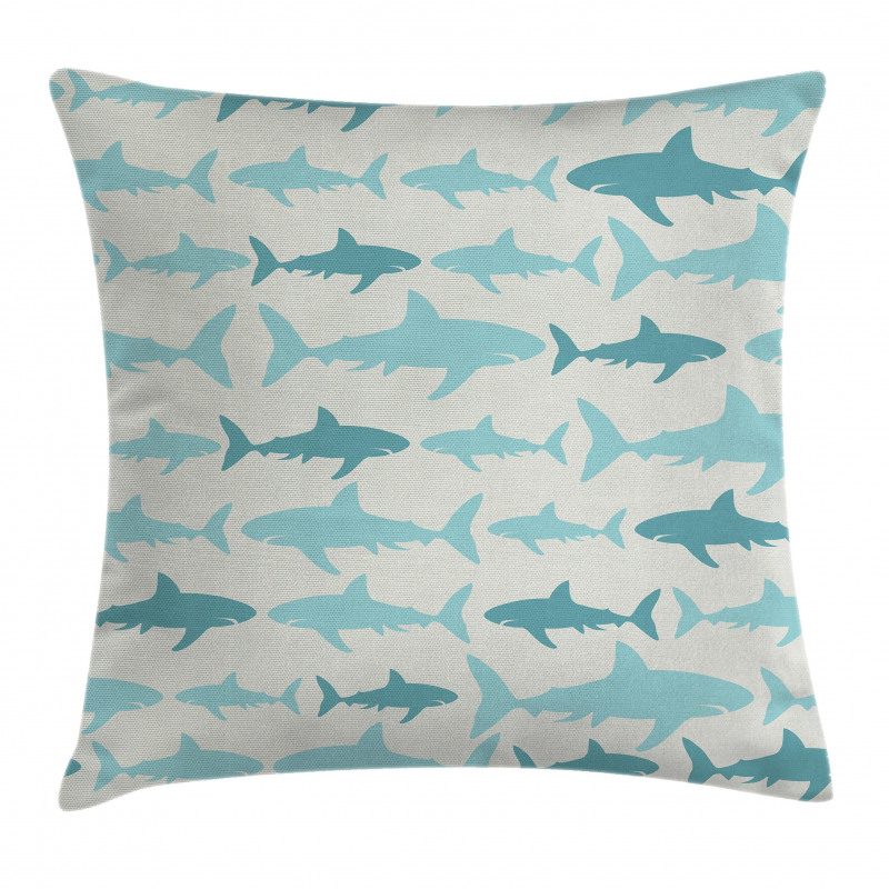 Swimming Sharks in Sea Pillow Cover