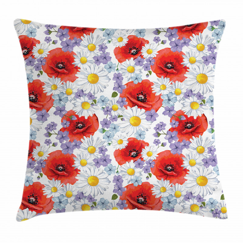 Poppy and Daisy Flower Pillow Cover