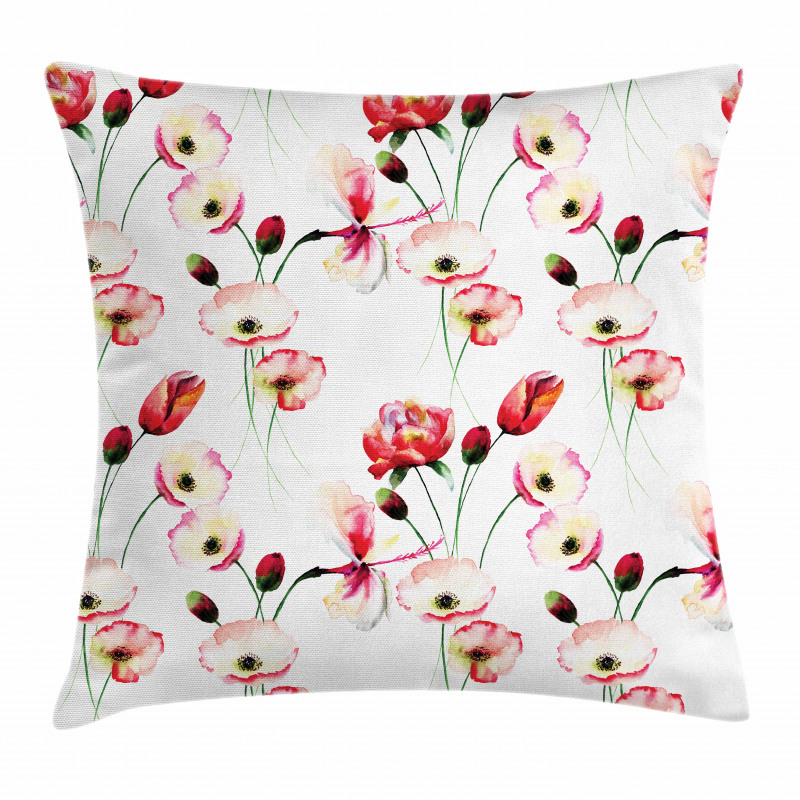 Poppy Flowers Branches Pillow Cover