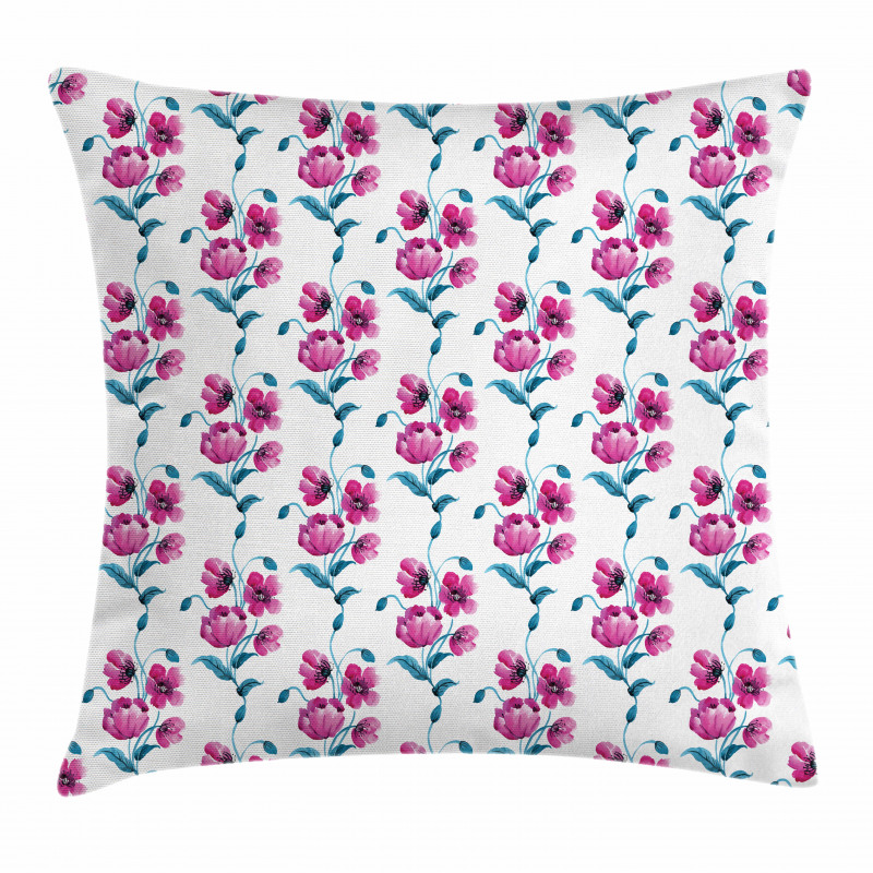 Poppies Leaves Buds Pillow Cover