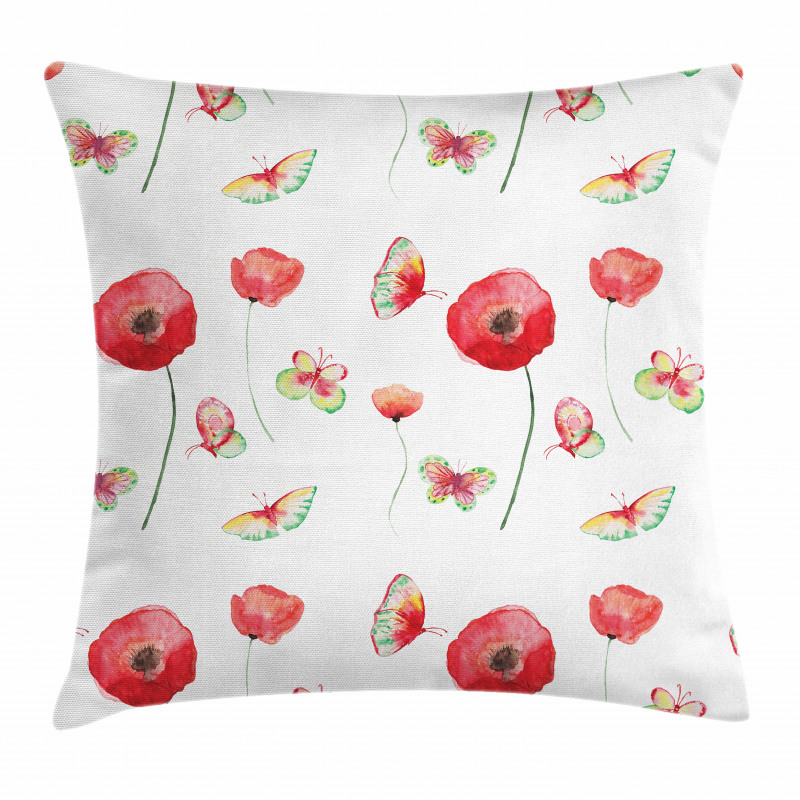 Poppy Butterfly Romance Pillow Cover