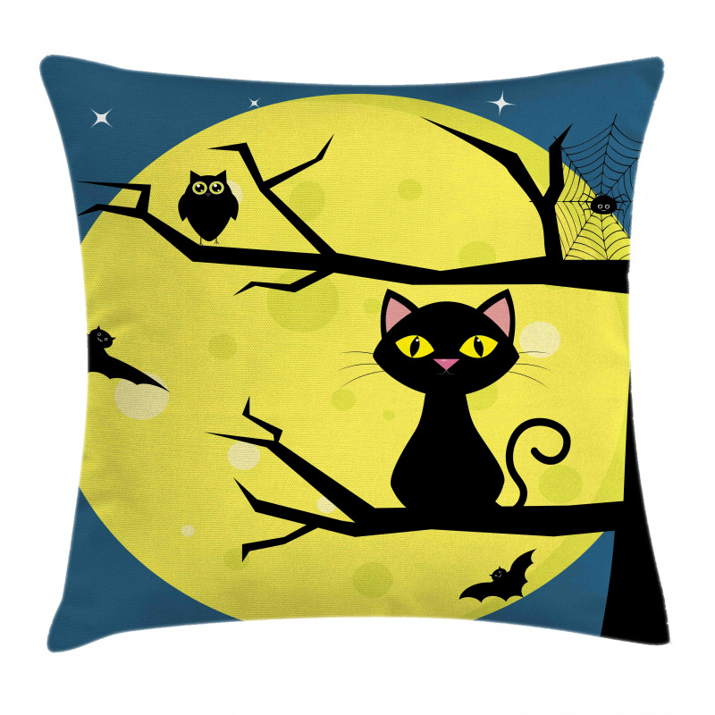 Cat and Owl on Branches Pillow Cover