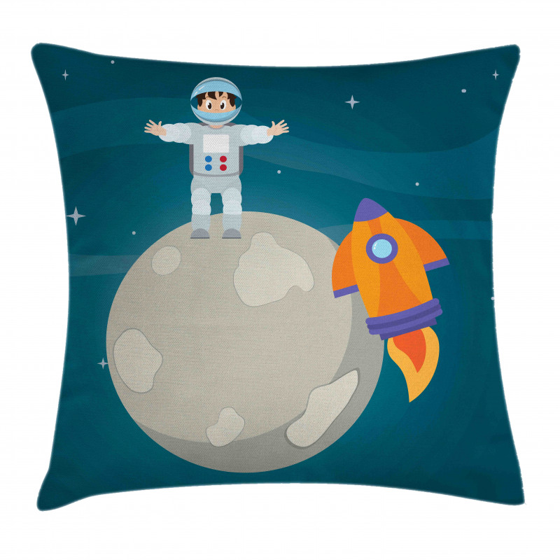 Happy Astronaut on Moon Pillow Cover