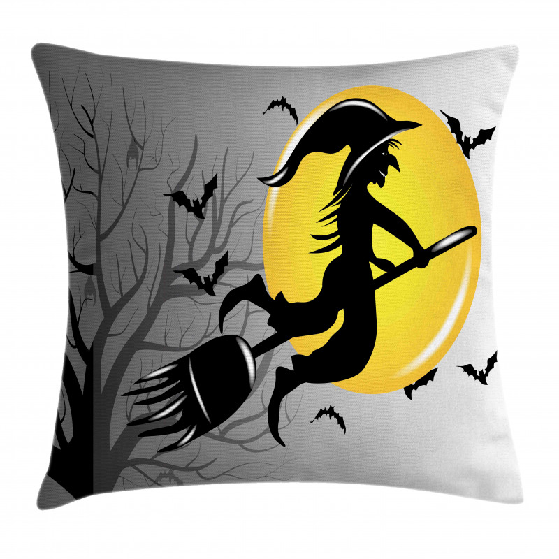 Witch Flies on Full Moon Pillow Cover