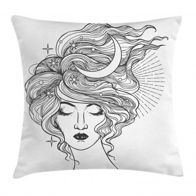 Modern Woman Starry Hair Pillow Cover