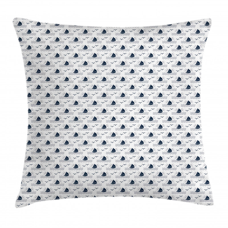 Waves Seagulls Sailboat Pillow Cover