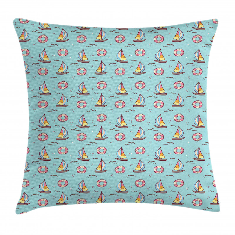 Seafoam Birds Sailboats Pillow Cover