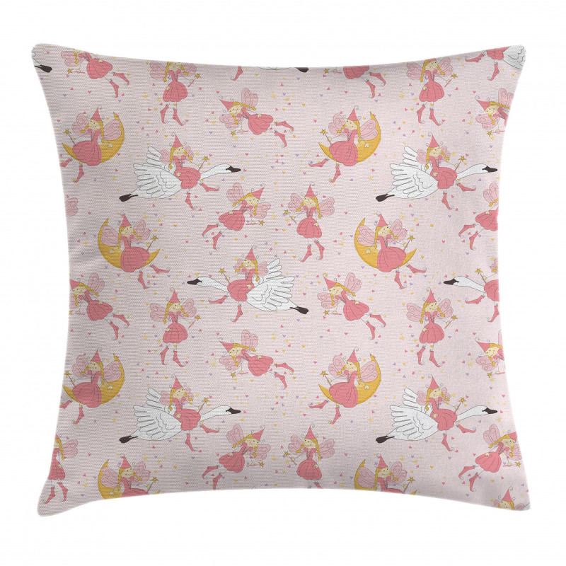 Flying Fairies Swan Moon Pillow Cover