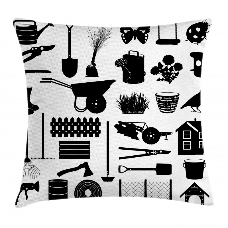 Monochrome Garden Items Pillow Cover