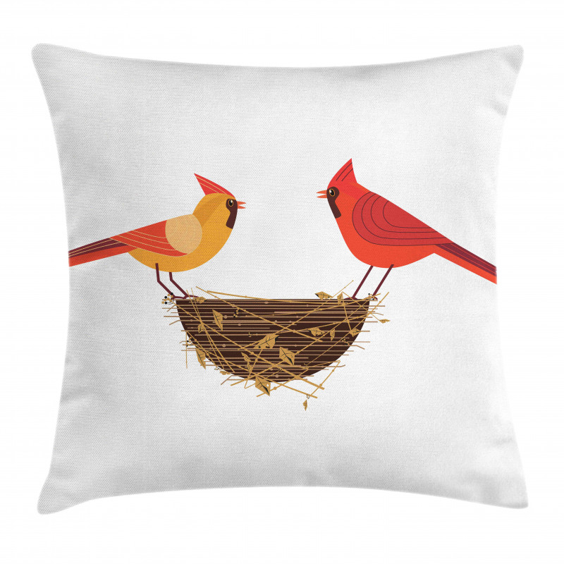 Red Cardinals Couple Nest Pillow Cover