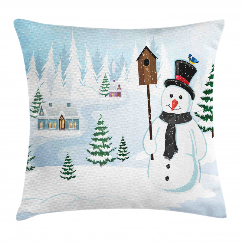 Frosty Holds Nest Graphic Pillow Cover