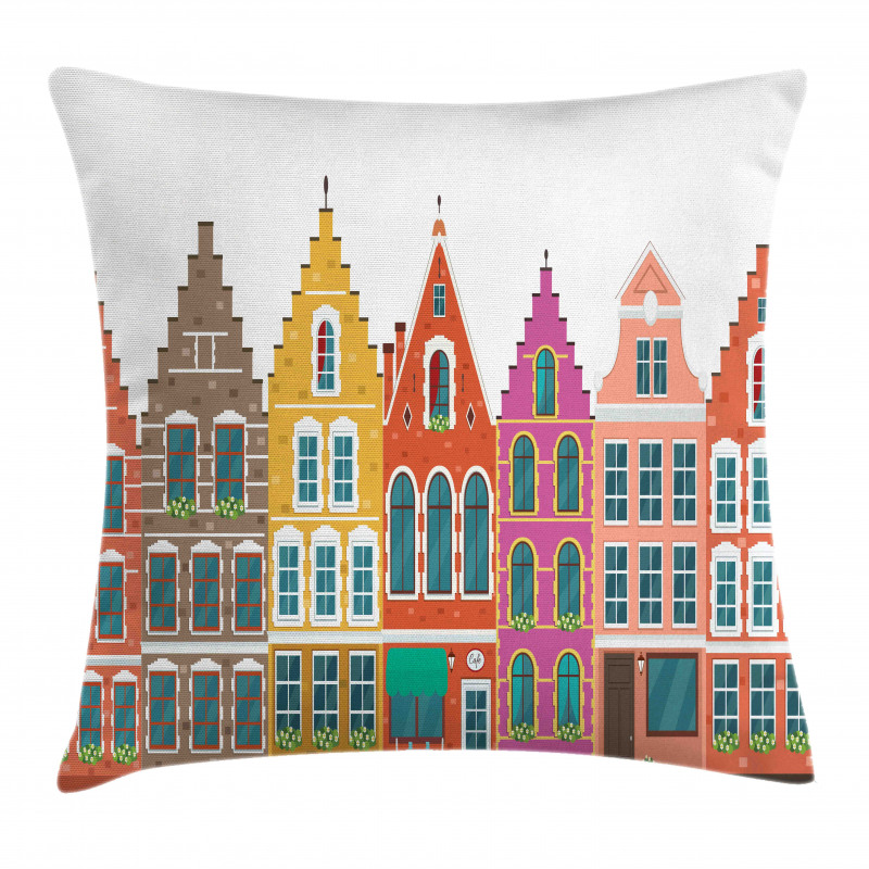 European Colorful Houses Pillow Cover