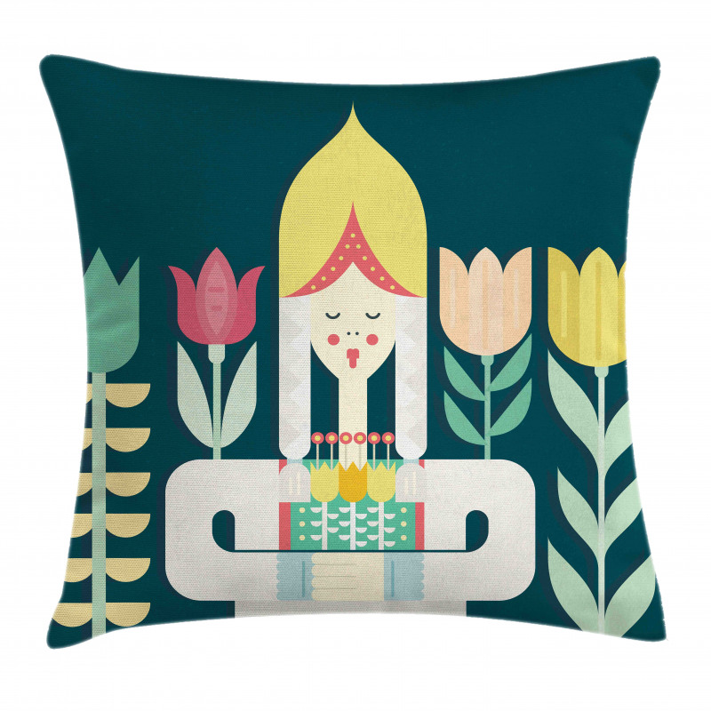 Dutch Girl and Flowers Pillow Cover