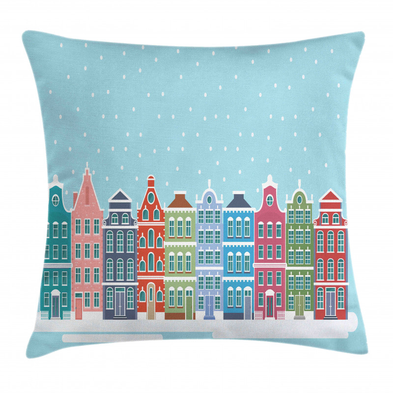 Snowy Town in Holland Pillow Cover