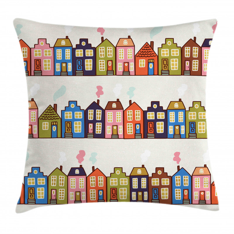 Funky Houses on Streets Pillow Cover