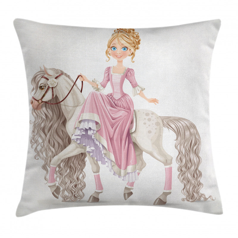 Princess on White Horse Pillow Cover
