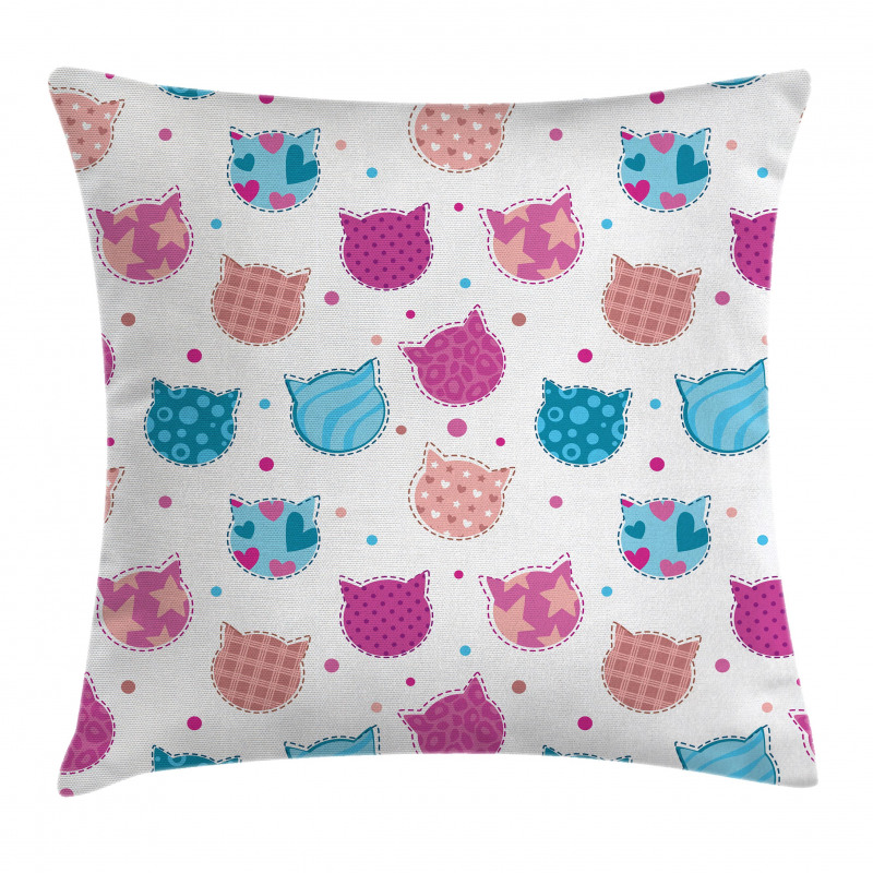Patterned Kitten Heads Pillow Cover