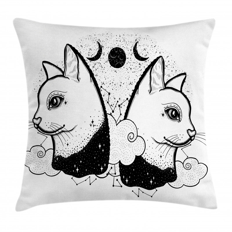 Cats with Moon Clouds Stars Pillow Cover