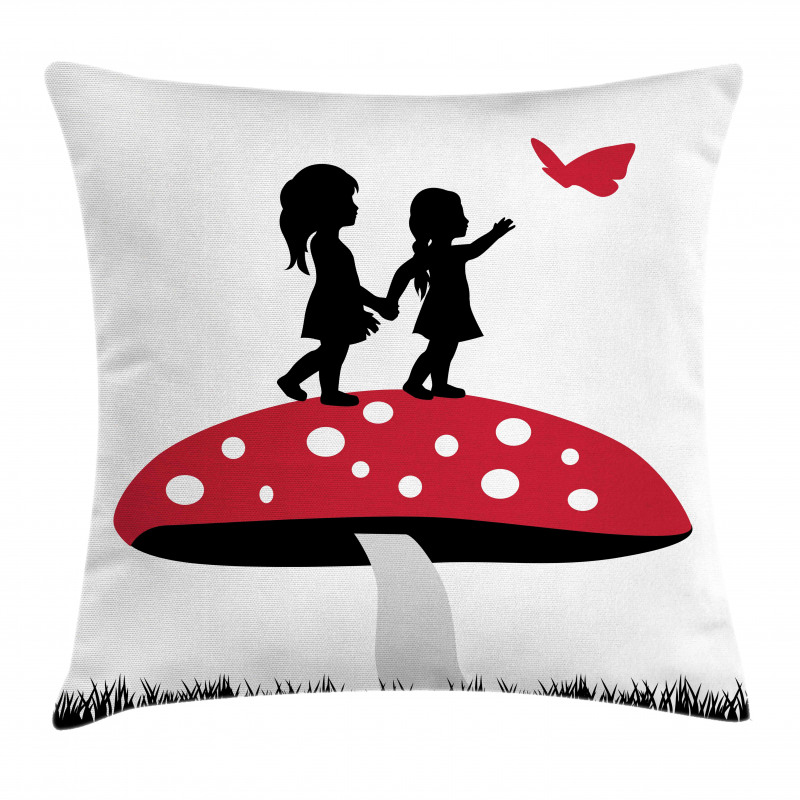 Little Girls on Toadstool Pillow Cover