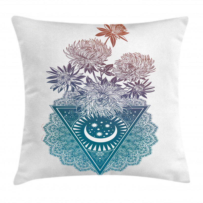 Flowers Moon and Lace Motif Pillow Cover