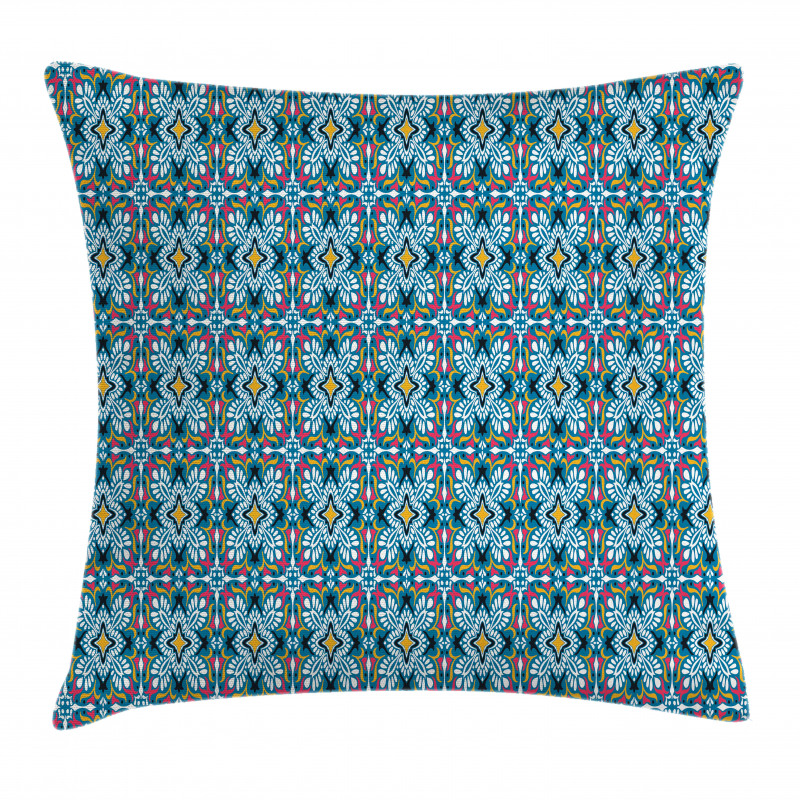 Azulejo Style Floral Tile Art Pillow Cover