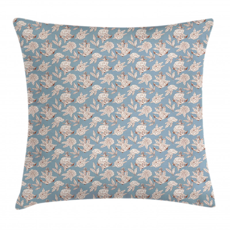 Vintage Peonies and Anchors Pillow Cover