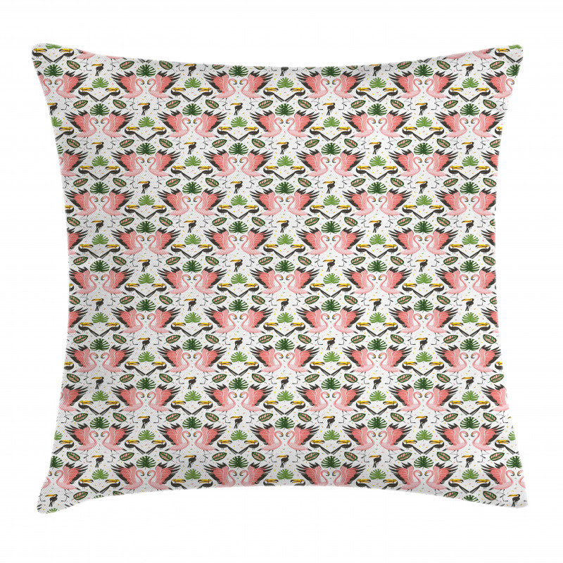 Exotic Flamingo and Leaves Pillow Cover