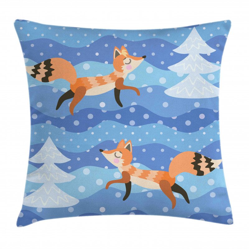 Winter Snowing Tree and Animal Pillow Cover