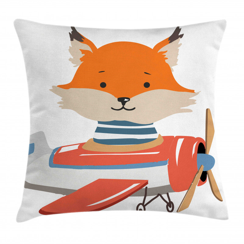 Funny Animal in Little Airplane Pillow Cover