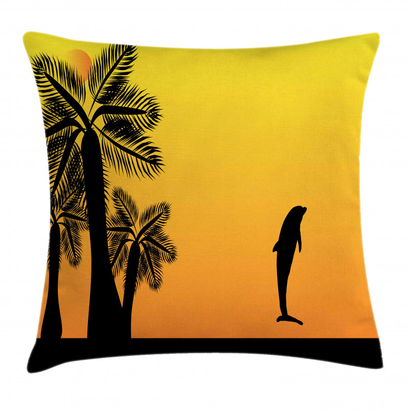 Ombre Sunset Palms Dolphin Pillow Cover