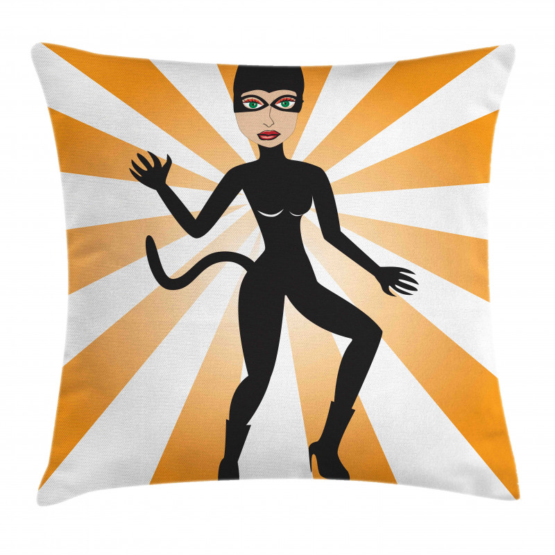 Cat Woman in Costume Rays Pillow Cover