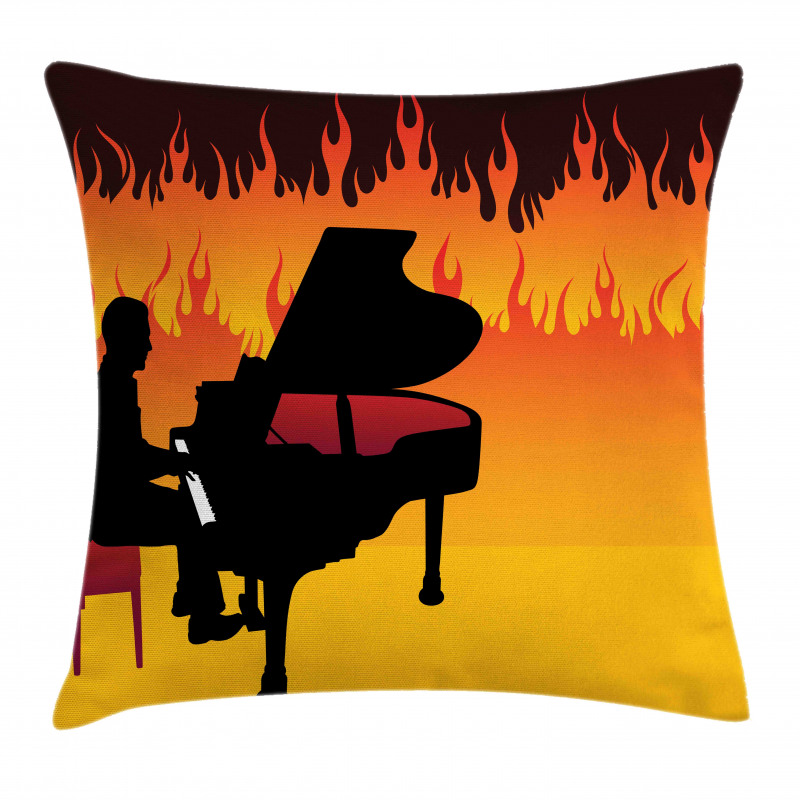 Pianist Man Playing on Flames Pillow Cover