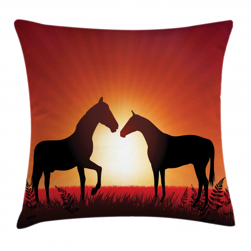 Horses Silhouette on Sunset Pillow Cover