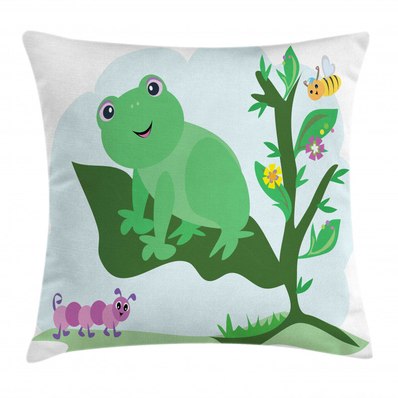 Childish Animals Floral Leaf Pillow Cover