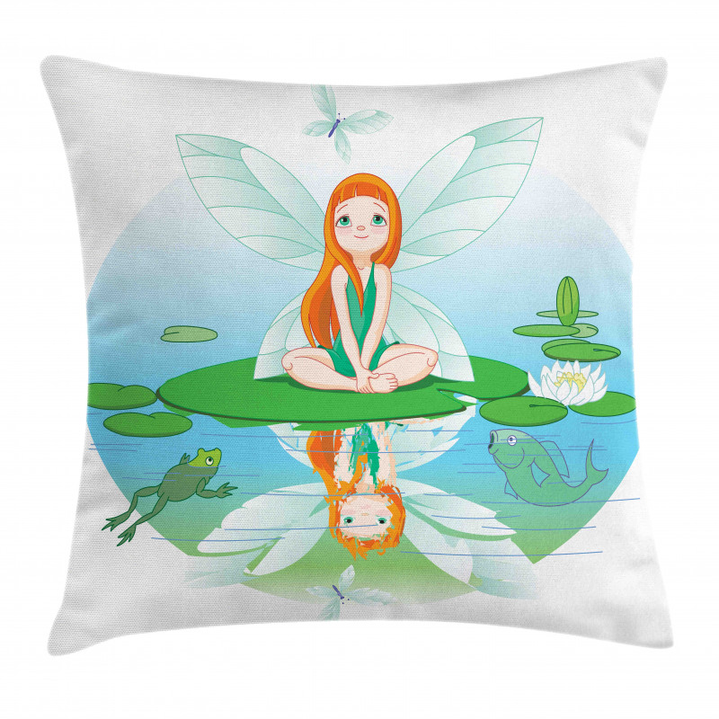 Fairy on Water Lily Leaf Pillow Cover