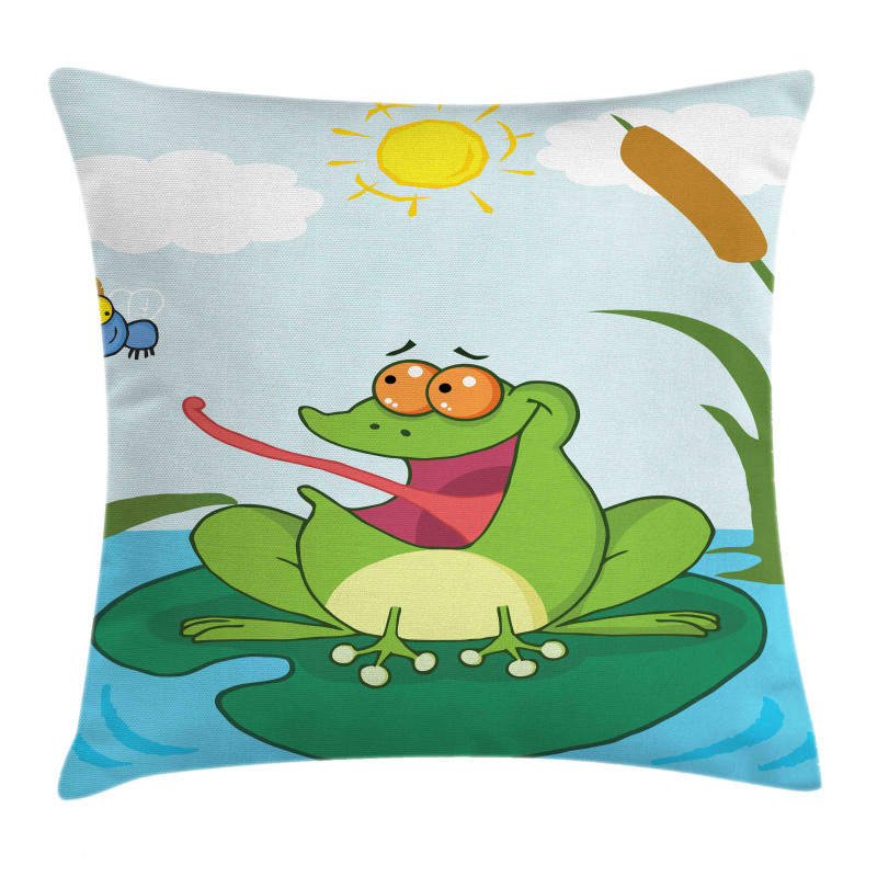 Animal on Pond Catches a Fly Pillow Cover