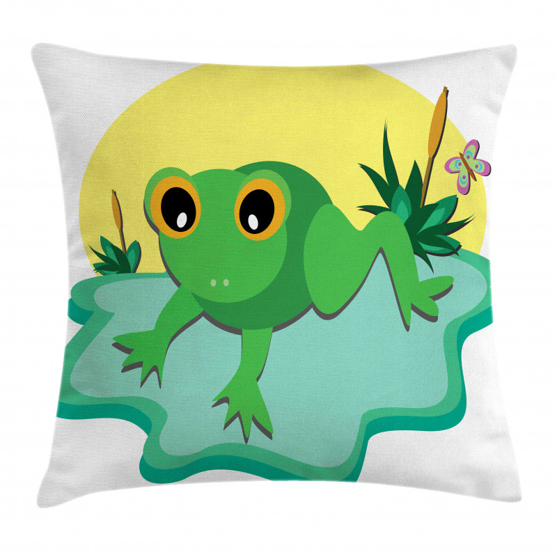 Animal and Butterfly on Pond Pillow Cover