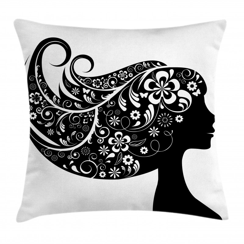 Woman with Floral Hair Pillow Cover