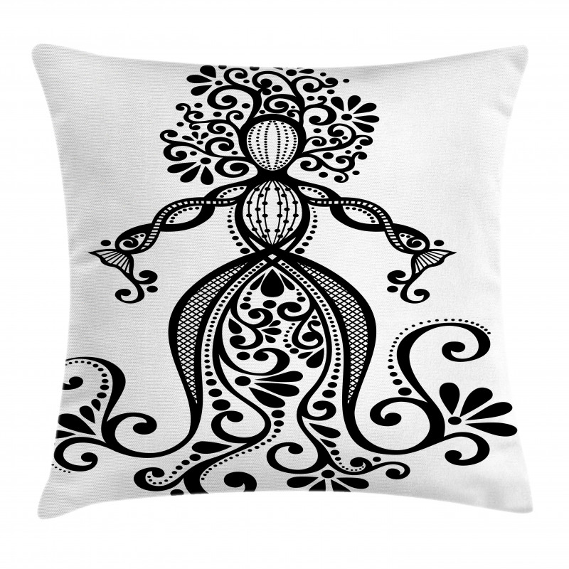 Woman Shape Vintage Ornate Pillow Cover