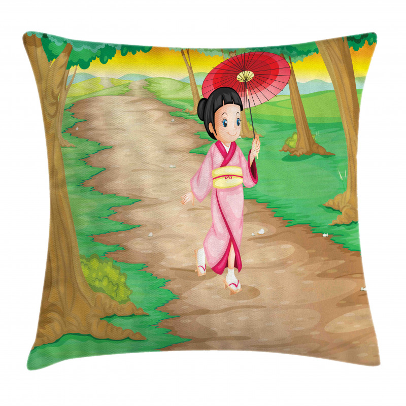 Cartoon Style Geisha Pillow Cover