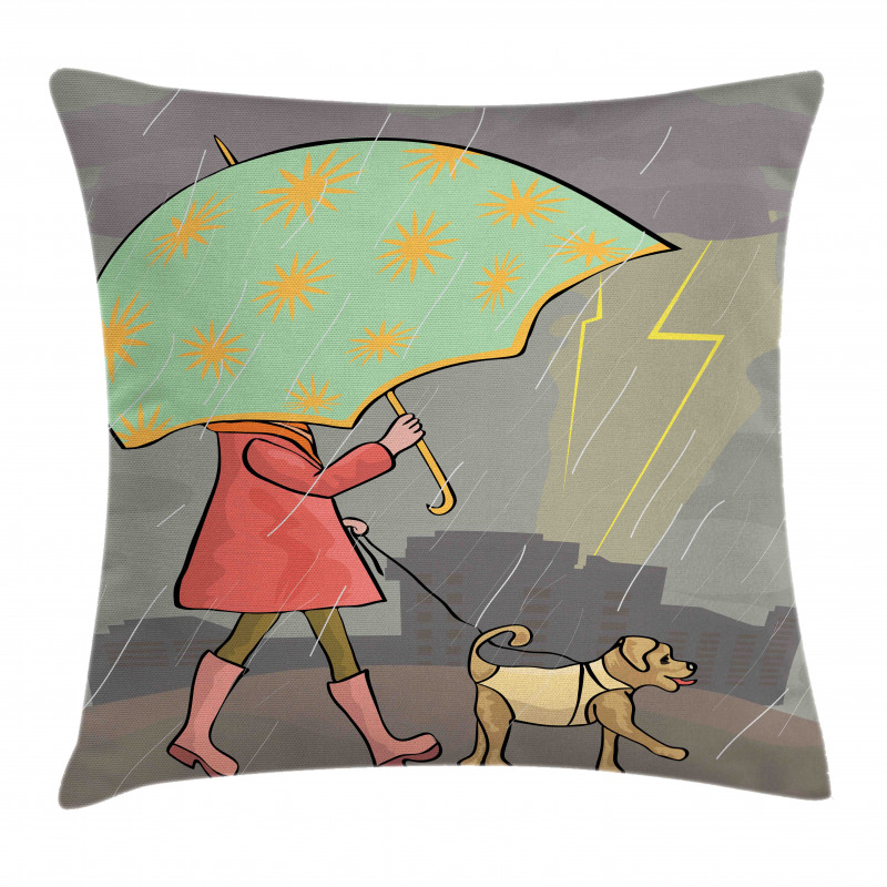 Lady Walking with Dog Pillow Cover