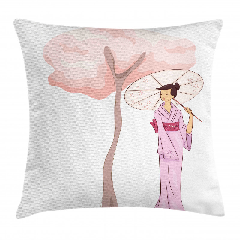 Woman Blossom Tree Pillow Cover