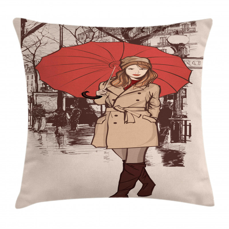 Lady Walking in Paris Pillow Cover