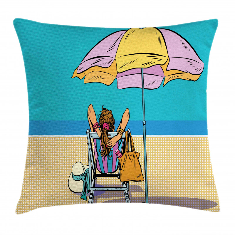 Lady on a Deckchair Pillow Cover