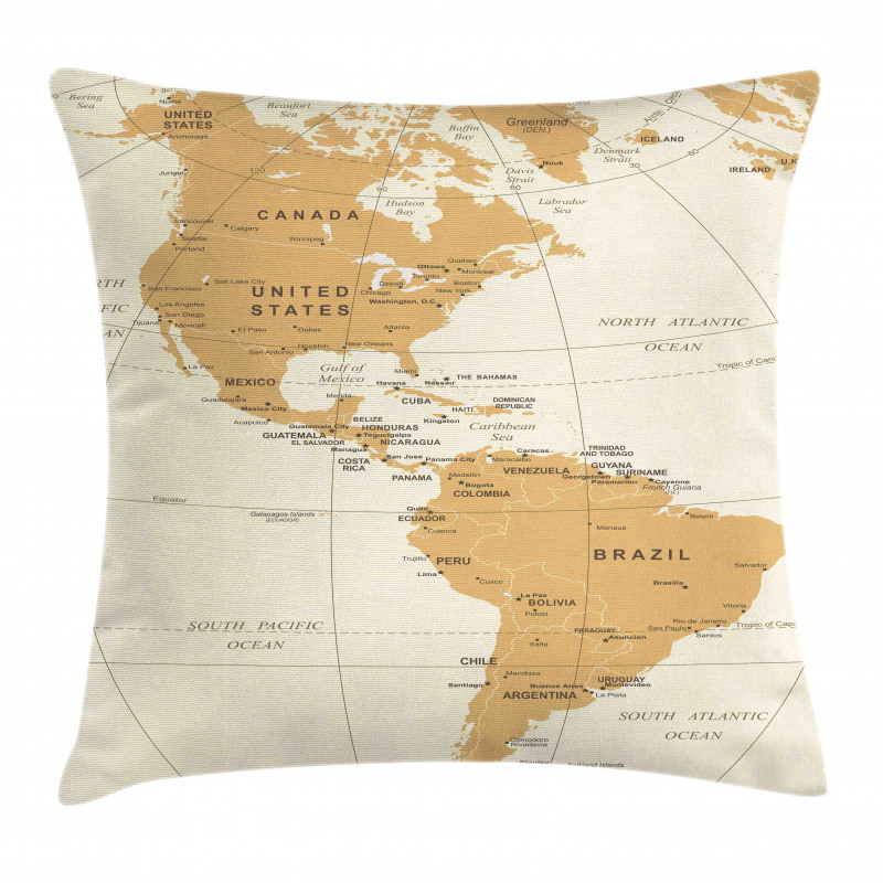 North South America Map Pillow Cover