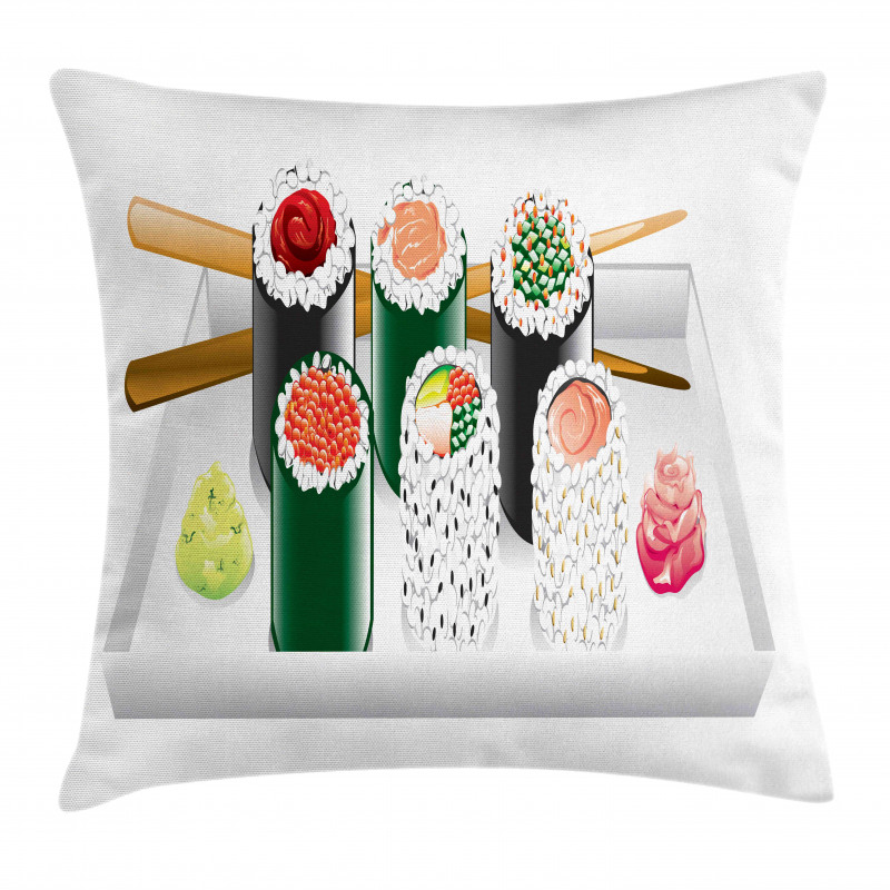 Various Flavored Sushi Plate Pillow Cover